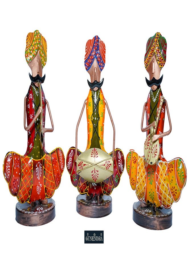 GUNENDRA Crafts Metal Rajasthani Musicians Item Showpiece - Decorative Items for Home | Showpieces | Table Decorative Items (17X10X24 Cm), Multi Colour - Image 3